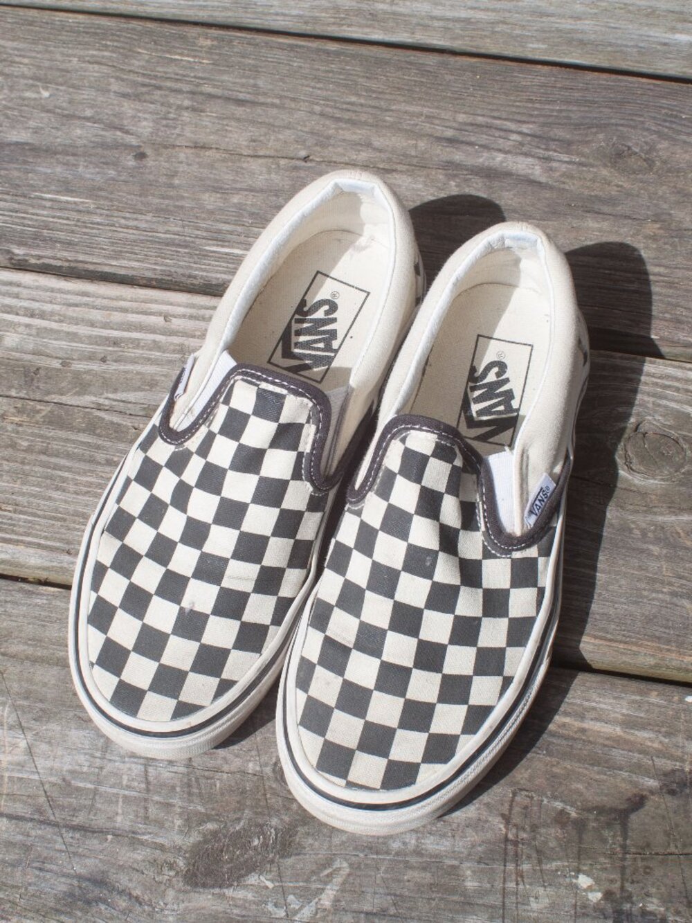 Black and White/Cream Checkered Low Top Slip-On Vans Size 6.5 Women/5 Men
